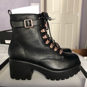 Nasty Gal faux leather lace up chunky boots